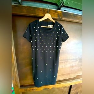 Michael Kors navy blue, polka dot, studded, designer dress.